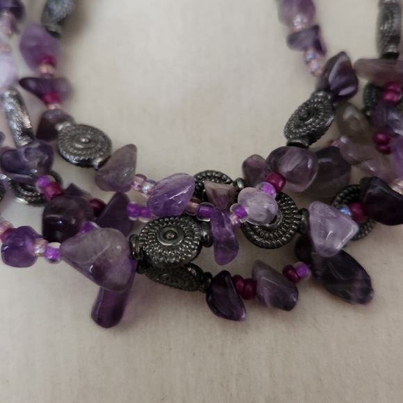 Amethyst Beaded Multi-Layer 16" Necklace and Earring Set - Picture 3 of 7
